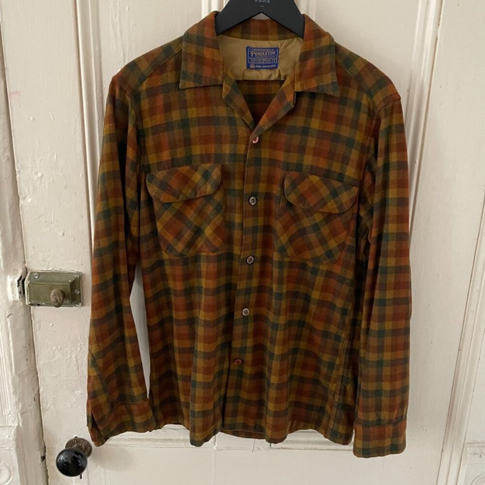 Vintage 60s/70s Pendleton Wool Flannel Shirt Men’s Small Brown/Rust USA Ma